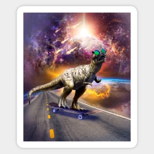 Dinosaur With Sunglasses On Skateboard In Space Sticker